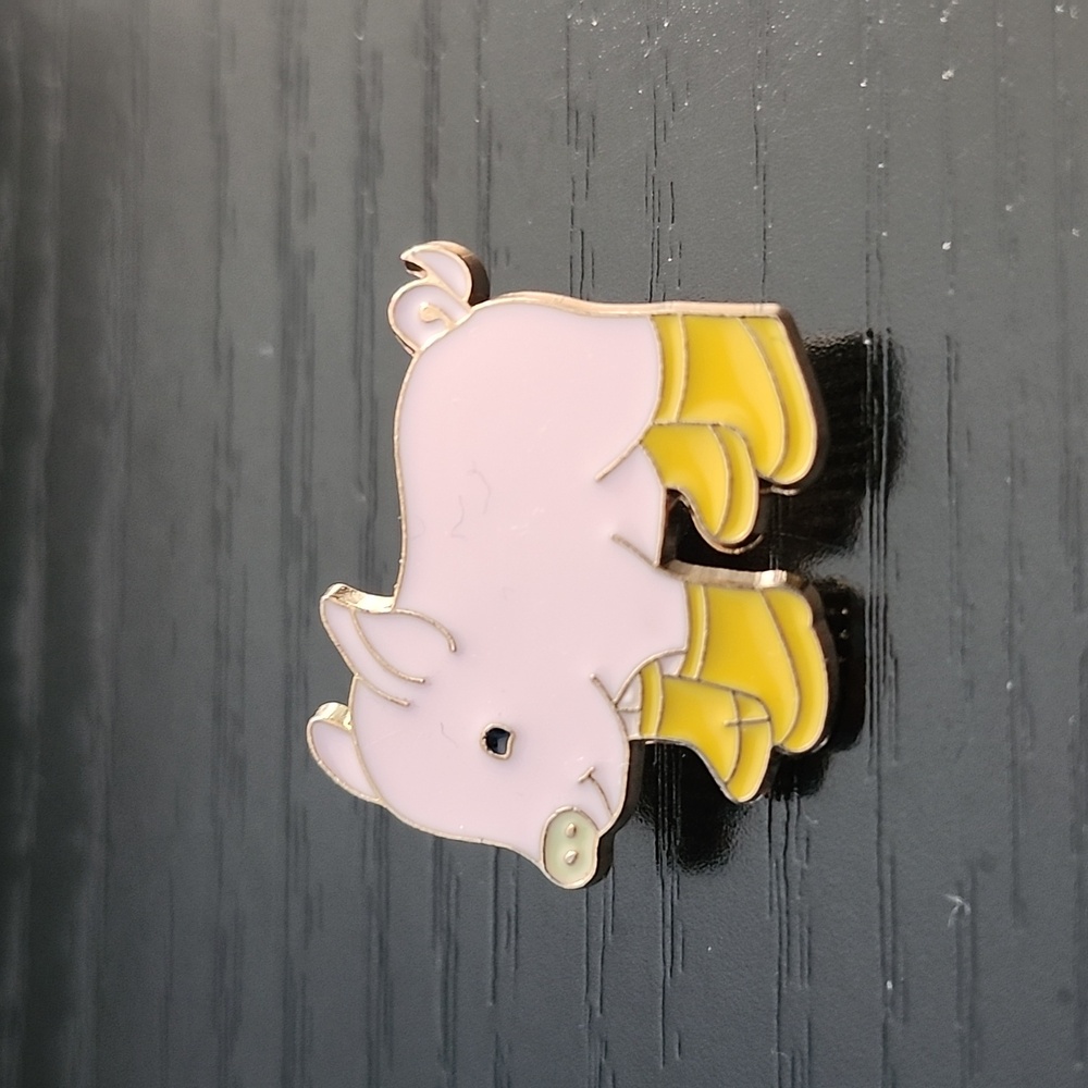 Pink Pig in Yellow Boots Enamel Pin